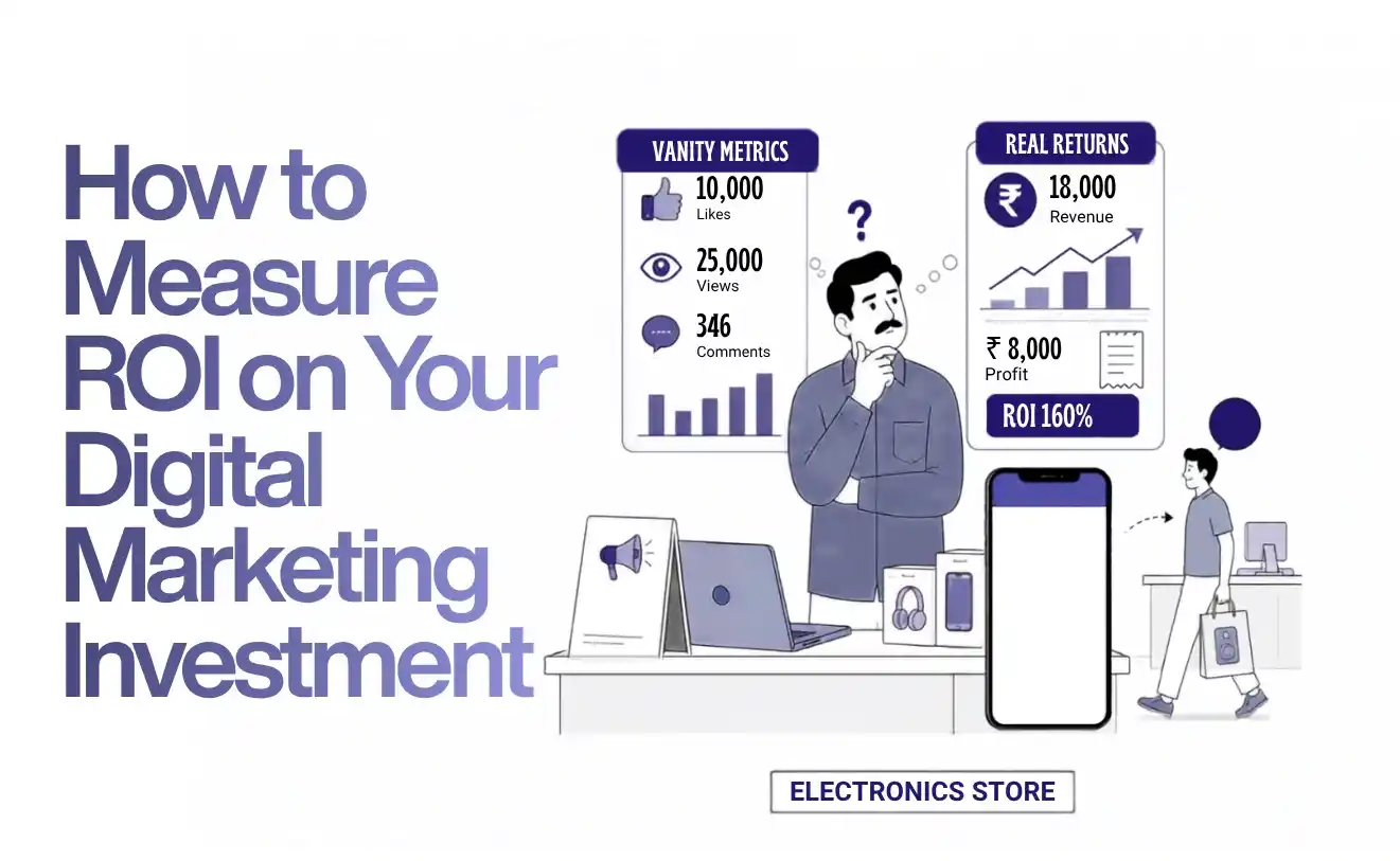 Digital marketing ROI measurement in India showing campaign analytics, revenue growth, profit tracking, and customer conversion metrics