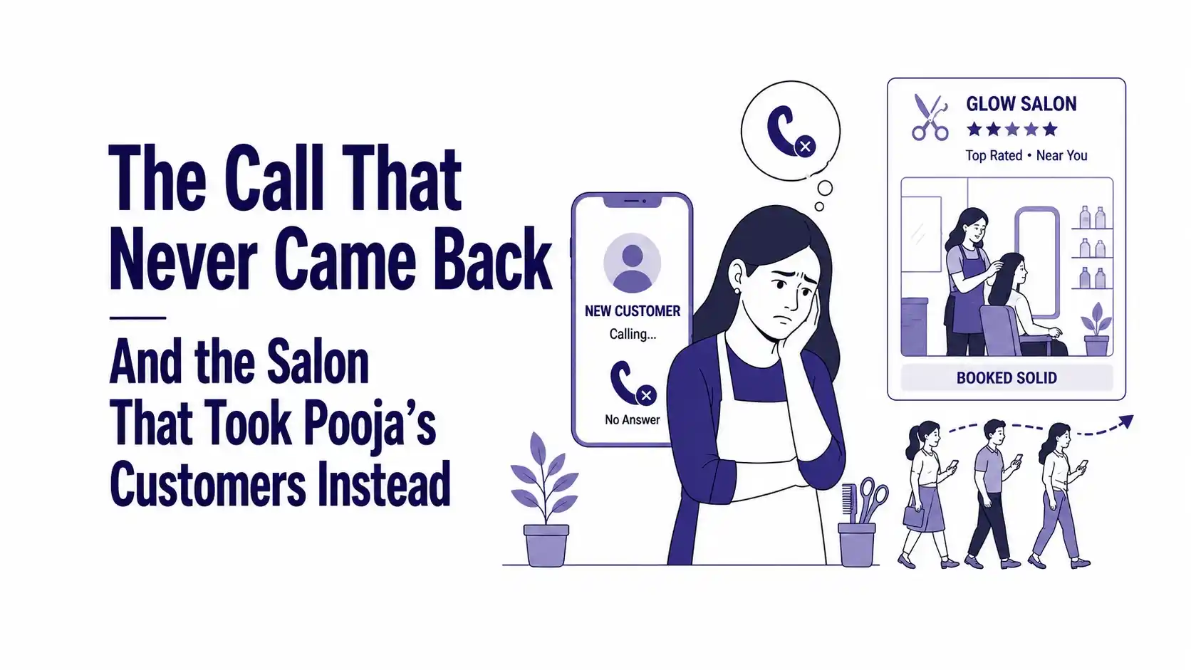 Salon owner losing customers because missed calls and poor online visibility are sending potential clients to competing salons nearby.