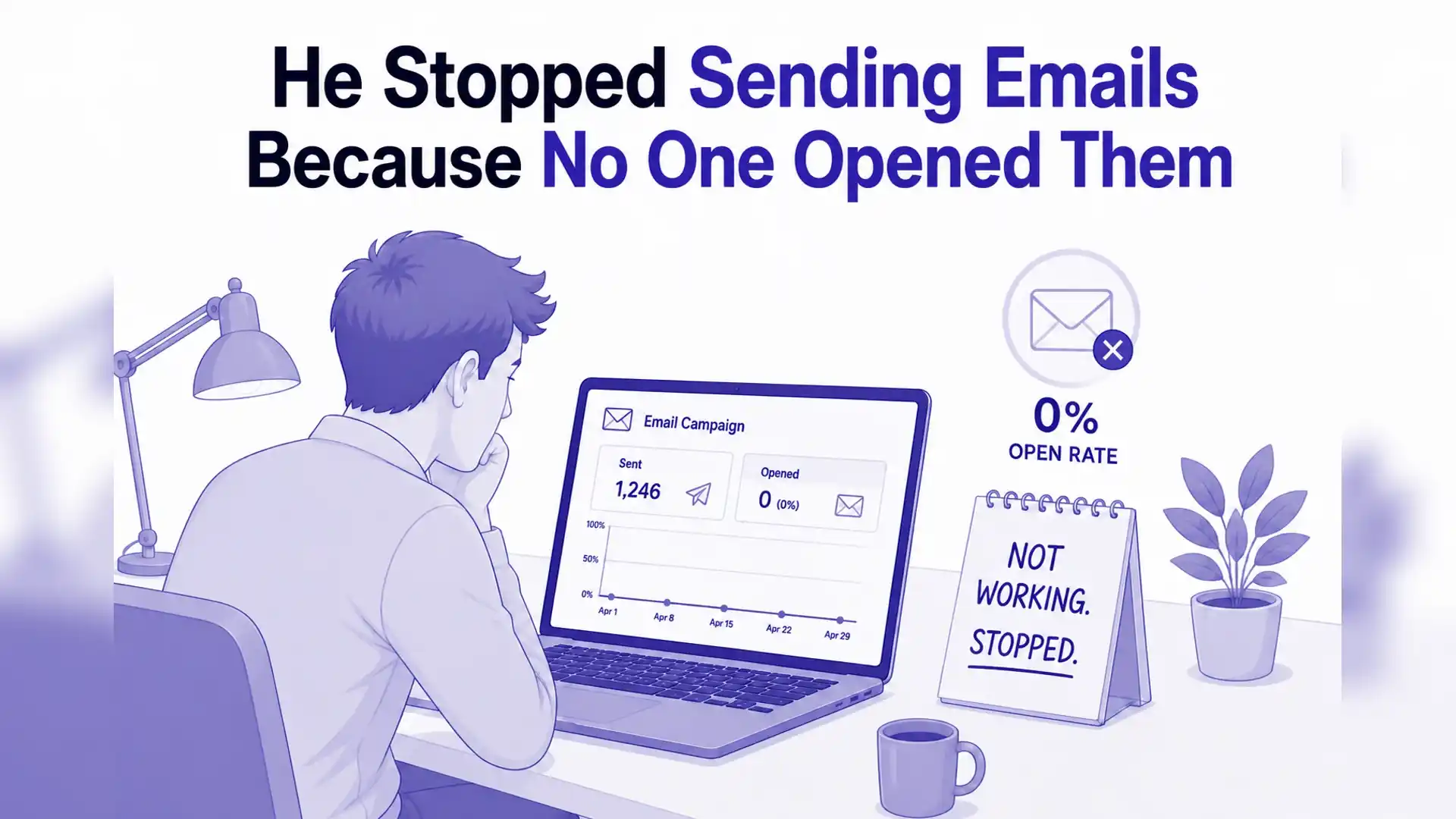 email marketing in India campaign dashboard showing zero open rate as a frustrated marketer reviews poor engagement results