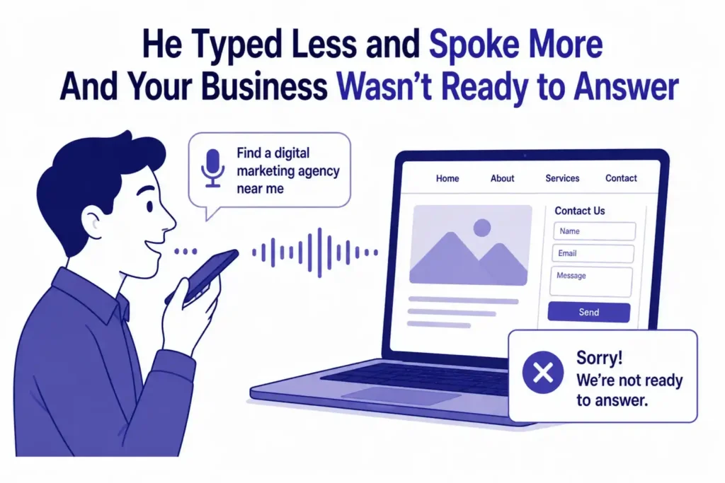 Business owner confused by SEO while competitors rank higher on Google, showing how SEO impacts online visibility and customer decisions.