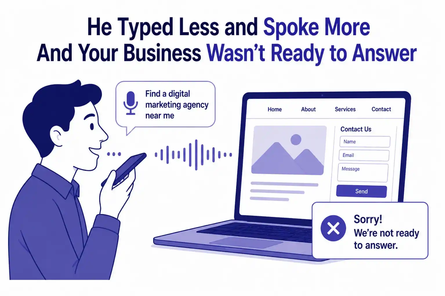 Business owner confused by SEO while competitors rank higher on Google, showing how SEO impacts online visibility and customer decisions.